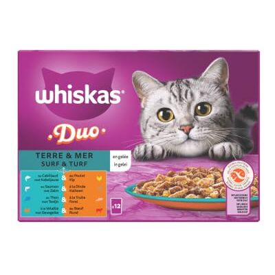 whiskas Kattmåltid (set med 4 förpackningar 12 x 85g) Earth & Sea Duo (4 smaker) Jelly Cat Pate komplett våt mat dubbelt protein två gånger mer smak whiskas Kattmåltid (set med 4 förpackningar 12 x 85g) Earth & Sea Duo (4 smaker) Jelly Cat Pate komplett våt mat dubbelt protein två gånger mer smak