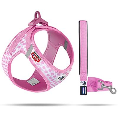 Curli Vest sele Clasp Air-mesh rosa cirklar M och koppel L Curli Vest sele Clasp Air-mesh rosa cirklar M och koppel L