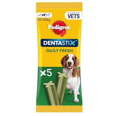 Pedigree Dentastix Fresh 70 Snack för munhygien (Medium Hund 5-10kg) 128g 5 pinnar 14 paket (totalt 70 pinnar) Pedigree Dentastix Fresh 70 Snack för munhygien (Medium Hund 5-10kg) 128g 5 pinnar 14 paket (totalt 70 pinnar)