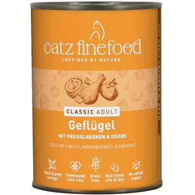 Catz finefood N° 3, fjäderfä, finmat, kattmat, vått, raffinerat med tranbär och maskros, 6 x 400 g burkar Catz finefood N° 3, fjäderfä, finmat, kattmat, vått, raffinerat med tranbär och maskros, 6 x 400 g burkar
