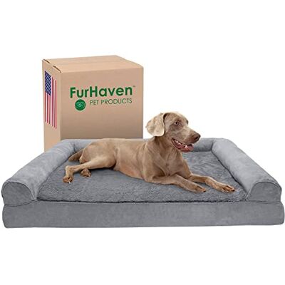 Furhaven Hundbädd med kylgel för stora hundar, med avtagbara stöd och tvättbart skydd, för hundar på upp till 57 kg, plysch- och mockasoffa, grå, storlek Jumbo Plus/XXL Furhaven Hundbädd med kylgel för stora hundar, med avtagbara stöd och tvättbart skydd, för hundar på upp till 57 kg, plysch- och mockasoffa, grå, storlek Jumbo Plus/XXL