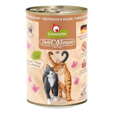 GranataPet Våtfoder Delicatessen kalkon och fasan, 6 x 400 g, för katter, kattmat för finsmakare, foder utan spannmål och utan sockertillsatser GranataPet Våtfoder Delicatessen kalkon och fasan, 6 x 400 g, för katter, kattmat för finsmakare, foder utan spannmål och utan sockertillsatser