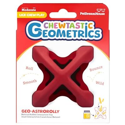 PetDreamHouse tuggdjur geometri mjuk tugga naturlig gummi berikning hundleksak geo-astroRolly röd, engagerande rullande och oförutsägbar studs, rolig att tugga och hämta PetDreamHouse tuggdjur geometri mjuk tugga naturlig gummi berikning hundleksak geo-astroRolly röd, engagerande rullande och oförutsägbar studs, rolig att tugga och hämta