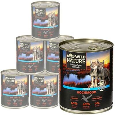 Dehner Wild Nature hundmat hög moor, våtfoder spannmålsfri/sockerfri, för valpar och unga hundar, fåglar/anka, 6 x 800 g (4,8 kg) Dehner Wild Nature hundmat hög moor, våtfoder spannmålsfri/sockerfri, för valpar och unga hundar, fåglar/anka, 6 x 800 g (4,8 kg)