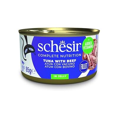 Schesir Kalvkött tonfisk i gelé, våt kattmat, i burkar, 100% naturlig, med tillsatta vitaminer, 12 x 85 g Schesir Kalvkött tonfisk i gelé, våt kattmat, i burkar, 100% naturlig, med tillsatta vitaminer, 12 x 85 g