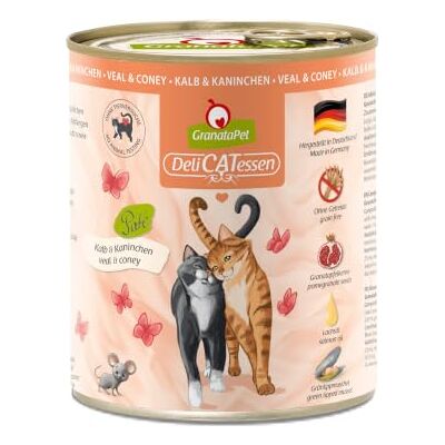 GranataPet Delicatesser kalv- och kanin, 6 x 800 g, våtfoder för katter, kattmat för gourmeter, foder utan spannmål och utan sockertillsatser GranataPet Delicatesser kalv- och kanin, 6 x 800 g, våtfoder för katter, kattmat för gourmeter, foder utan spannmål och utan sockertillsatser