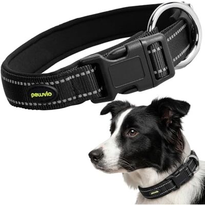 Peluvio Buddy Reflekterande Hundhalsband i Slitstark Nylon, Justerbart Halsband för Små Medelstora & Stora Hundar, Lätt och Vattentåligt med Metallspänne och Reflexsömmar, Tvättbart, (S, Svart) Peluvio Buddy Reflekterande Hundhalsband i Slitstark Nylon, Justerbart Halsband för Små Medelstora & Stora Hundar, Lätt och Vattentåligt med Metallspänne och Reflexsömmar, Tvättbart, (S, Svart)