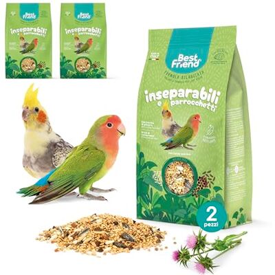 Best Friend Komplett foder för oskiljaktiga och parakiter, 2-pack fågelfoder med mjölktistel. Naturliga ingredienser, kvalitet 100% tillverkad i Italien Best Friend Komplett foder för oskiljaktiga och parakiter, 2-pack fågelfoder med mjölktistel. Naturliga ingredienser, kvalitet 100% tillverkad i Italien