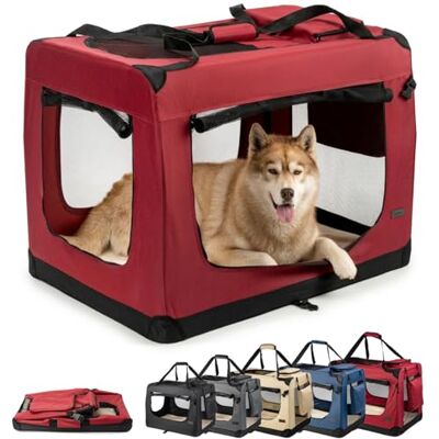 lionto Hundtransportbur vikbar för resor och bil, 101 x 69 x 70 cm, stabil transportlåda med bärhandtag och filt för katter och hundar upp till 25 kg, robust hundlåda av tyg för små och stora, mörkröd lionto Hundtransportbur vikbar för resor och bil, 101 x 69 x 70 cm, stabil transportlåda med bärhandtag och filt för katter och hundar upp till 25 kg, robust hundlåda av tyg för små och stora, mörkröd