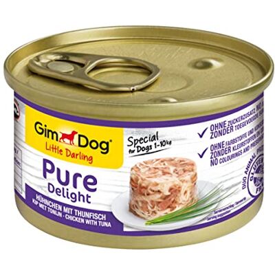 GimDog Pure Delight kyckling med tonfisk Proteinrikt mellanmål för hundar, med mört kött i välsmakande gelé 12 burkar (12 x 85 g) GimDog Pure Delight kyckling med tonfisk Proteinrikt mellanmål för hundar, med mört kött i välsmakande gelé 12 burkar (12 x 85 g)