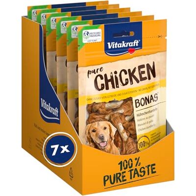 Vitakraft Kycklingbonas, hundgodis spannmålsfri, från nötkött hud med kyckling, som träning eller belöning, i återförslutningsbar påse, utan tillsats av socker (7 x 80 g) Vitakraft Kycklingbonas, hundgodis spannmålsfri, från nötkött hud med kyckling, som träning eller belöning, i återförslutningsbar påse, utan tillsats av socker (7 x 80 g)