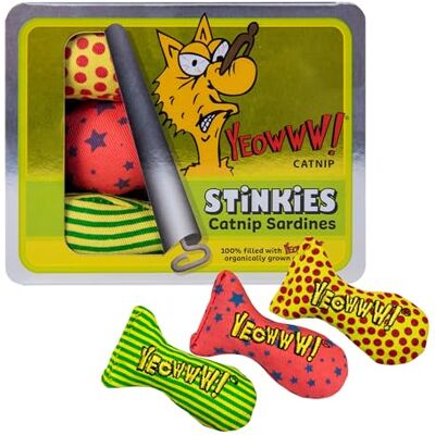 YEOWWW ! Stinkies kattmynta kattleksaker – 3-pack 100% organiska kattmynta fyllda sardiner i tenn – långvariga interaktiva inomhusleksaker för katt och kattunge YEOWWW ! Stinkies kattmynta kattleksaker – 3-pack 100% organiska kattmynta fyllda sardiner i tenn – långvariga interaktiva inomhusleksaker för katt och kattunge