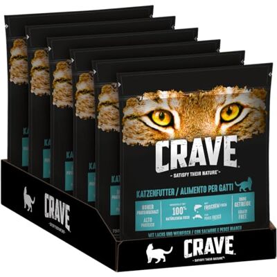 CRAVE Adult torrfoder med lax och vit fisk, 6 påsar, 6 x 750 g – premium kattmat torr med hög proteinhalt och utan spannmål – tillverkad med 100 procent naturlig fisk CRAVE Adult torrfoder med lax och vit fisk, 6 påsar, 6 x 750 g – premium kattmat torr med hög proteinhalt och utan spannmål – tillverkad med 100 procent naturlig fisk