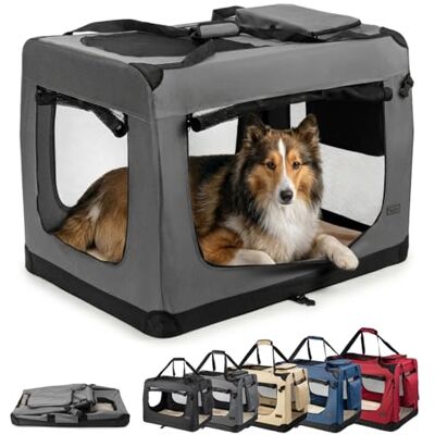 lionto Transportbur vikbar för resa & bil, 90x61x65 cm, stabil bur med bärhandtag & filt för katter & hundar upp till 22 kg, robust tygbur för små & stora husdjur, grå lionto Transportbur vikbar för resa & bil, 90x61x65 cm, stabil bur med bärhandtag & filt för katter & hundar upp till 22 kg, robust tygbur för små & stora husdjur, grå