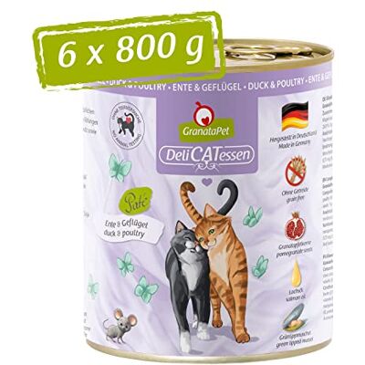 GranataPet Våtfoder Delicatessen anka och fjäderfä, 6 x 800 g, för katter, kattmat för finsmakare, foder utan spannmål och utan sockertillsatser GranataPet Våtfoder Delicatessen anka och fjäderfä, 6 x 800 g, för katter, kattmat för finsmakare, foder utan spannmål och utan sockertillsatser