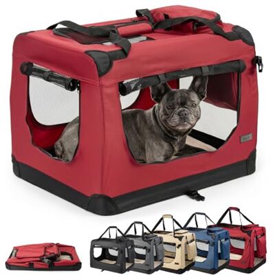 lionto Transportbur vikbar för resa & bil, 70x52x50 cm, stabil bur med bärhandtag & filt för katter & hundar upp till 15 kg, robust tygbur för små & stora husdjur, mörkröd lionto Transportbur vikbar för resa & bil, 70x52x50 cm, stabil bur med bärhandtag & filt för katter & hundar upp till 15 kg, robust tygbur för små & stora husdjur, mörkröd
