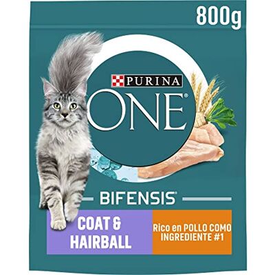 PURINA ONE Bifensis speciella kattfoder i läder och hår, kyckling, spannmål, 8 förpackningar om 800 g PURINA ONE Bifensis speciella kattfoder i läder och hår, kyckling, spannmål, 8 förpackningar om 800 g