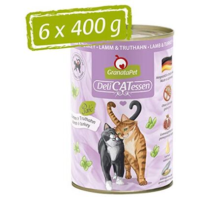 GranataPet Våtfoder Delicatessen lamm och kalkon, 6 x 400 g, för katter, kattmat för finsmakare, foder utan spannmål och utan sockertillsatser GranataPet Våtfoder Delicatessen lamm och kalkon, 6 x 400 g, för katter, kattmat för finsmakare, foder utan spannmål och utan sockertillsatser