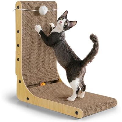 Gimars förtjockad L-form 47 cm kartong kattklösare med klockboll, kattklösbräda väggmonterad, kattklösdyna leksaker för att skydda möbler Gimars förtjockad L-form 47 cm kartong kattklösare med klockboll, kattklösbräda väggmonterad, kattklösdyna leksaker för att skydda möbler