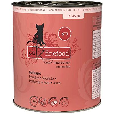Catz finefood N° 3, fjäderfä, finmat, kattmat, vått, raffinerat med tranbär och maskros, 6 x 800 g burkar Catz finefood N° 3, fjäderfä, finmat, kattmat, vått, raffinerat med tranbär och maskros, 6 x 800 g burkar
