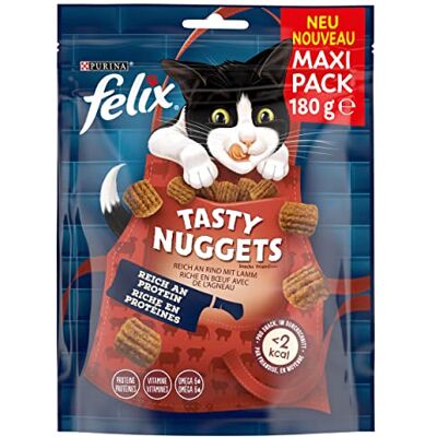 Felix Tasty Nuggets rik på nötkött med lamm kattsnacks, 6 x 180 g Felix Tasty Nuggets rik på nötkött med lamm kattsnacks, 6 x 180 g