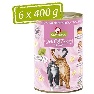 GranataPet Våtfoder Delicatessen lax och skaldjur, för katter, kattmat för finsmakare, foder utan spannmål och utan sockertillsatser, 6 x 400 g GranataPet Våtfoder Delicatessen lax och skaldjur, för katter, kattmat för finsmakare, foder utan spannmål och utan sockertillsatser, 6 x 400 g