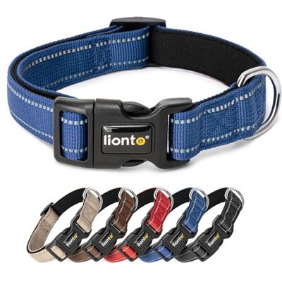 lionto Hundhalsband i slitstark nylon, storlek S, mjukt vadderat halsband för hundar, 360° reflekterande med snabbspänne, metallring & steglös justering, blå lionto Hundhalsband i slitstark nylon, storlek S, mjukt vadderat halsband för hundar, 360° reflekterande med snabbspänne, metallring & steglös justering, blå
