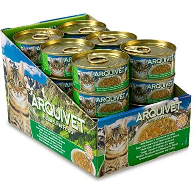 Arquivet Super Premium burkar med vit tonfisk med grönsaker i kattsås Gourmetmat tillagad med 100% naturliga ingredienser Pack 24 enheter 80 gr per enhet våt mat Arquivet Super Premium burkar med vit tonfisk med grönsaker i kattsås Gourmetmat tillagad med 100% naturliga ingredienser Pack 24 enheter 80 gr per enhet våt mat