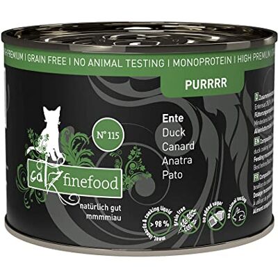 Catz finefood Purrr anka monoprotein kattmat våt nr 115, för näringskänsliga katter, 70% köttinnehåll, 6 x 200 g burk Catz finefood Purrr anka monoprotein kattmat våt nr 115, för näringskänsliga katter, 70% köttinnehåll, 6 x 200 g burk