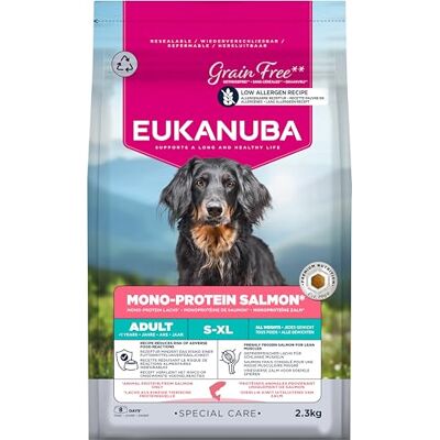 Eukanuba mono-protein lax hundmat torrt, 2,3 kg Special Care Torrfoder för vuxna hundar med endast lax som animaliskt protein Lågt allergen formel Eukanuba mono-protein lax hundmat torrt, 2,3 kg Special Care Torrfoder för vuxna hundar med endast lax som animaliskt protein Lågt allergen formel