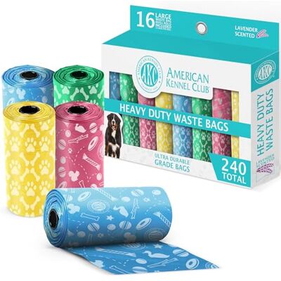 American Kennel Club AKC Hundbajspåsar, lavendeldoft, 33 x 23 cm, ultrahållbara läckagesäkra avfallspåsar – 240 påsar 16 rullar – blandade färger American Kennel Club AKC Hundbajspåsar, lavendeldoft, 33 x 23 cm, ultrahållbara läckagesäkra avfallspåsar – 240 påsar 16 rullar – blandade färger