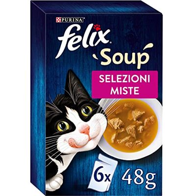 Felix Purina Soup Original våt kattmat med nötkött, kyckling tonfisk, 8 förpackningar med 48 kuvert 48 g Felix Purina Soup Original våt kattmat med nötkött, kyckling tonfisk, 8 förpackningar med 48 kuvert 48 g