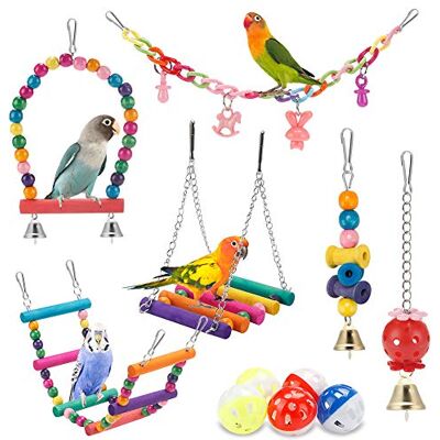 lovyoCoCo Gunga, Fågelleksaker, hängande/stående tuggleksak, hängmatta, klättringsstege, färgglada leksaker för fågelburen, lämpliga för undulat, parakit, conure, nymfparakit, brunmajna, kärleksfåglar och lovyoCoCo Gunga, Fågelleksaker, hängande/stående tuggleksak, hängmatta, klättringsstege, färgglada leksaker för fågelburen, lämpliga för undulat, parakit, conure, nymfparakit, brunmajna, kärleksfåglar och