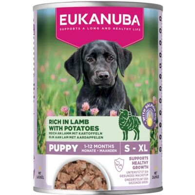 Eukanuba Valpmat våt med lamm och potatis, spannmålsfri premium våtfoder för junior hundar, 6 x 400 g burkar Eukanuba Valpmat våt med lamm och potatis, spannmålsfri premium våtfoder för junior hundar, 6 x 400 g burkar
