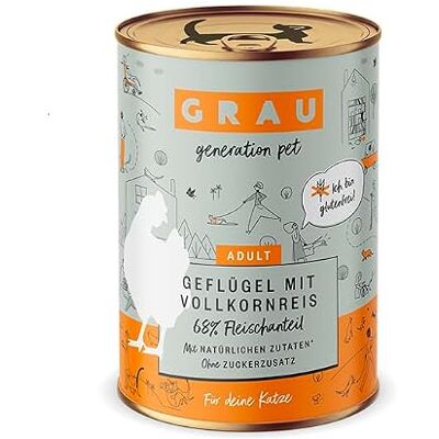 Grau Våtfoder med fågel och fullkornsris för vuxna katter, glutenfritt, originalprodukt, 6-pack (6 x 400 g) Grau Våtfoder med fågel och fullkornsris för vuxna katter, glutenfritt, originalprodukt, 6-pack (6 x 400 g)