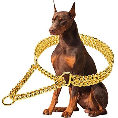 KINGOLDOGS Gold Dog Collar Chain Stainless Steel 18K Gold Dog Collar Adjustable Walking, Metal Cuban Link Dog Collar Chew Proof Double Row Chain Dog Collar for Large Small Medium Dogs KINGOLDOGS Gold Dog Collar Chain Stainless Steel 18K Gold Dog Collar Adjustable Walking, Metal Cuban Link Dog Collar Chew Proof Double Row Chain Dog Collar for Large Small Medium Dogs