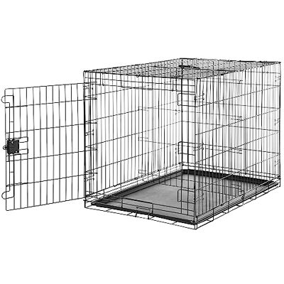 Amazon Basics Hållbar, hopfällbar metallbur till hund med bottenbricka och en dörr. Måtten är 106,68 x 71,12 x 76,2 cm, svart Amazon Basics Hållbar, hopfällbar metallbur till hund med bottenbricka och en dörr. Måtten är 106,68 x 71,12 x 76,2 cm, svart