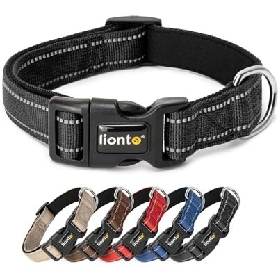 lionto Hundhalsband i slitstark nylon, storlek XS, mjukt vadderat halsband för hundar, 360° reflekterande med snabbspänne, metallring & steglös justering, svart lionto Hundhalsband i slitstark nylon, storlek XS, mjukt vadderat halsband för hundar, 360° reflekterande med snabbspänne, metallring & steglös justering, svart