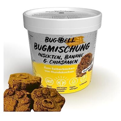 BugBell 8 x 100 g Bugblandning, bakblandning för egen bakning av hundkakor, banan & chia & laxolja & L-karnitin för ett aktivt hundliv, godsaker utan spannmål och socker, för vuxna och valpar BugBell 8 x 100 g Bugblandning, bakblandning för egen bakning av hundkakor, banan & chia & laxolja & L-karnitin för ett aktivt hundliv, godsaker utan spannmål och socker, för vuxna och valpar