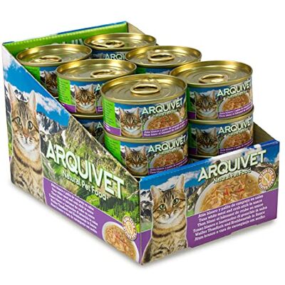 Arquivet Superpremium burkar av vit tonfisk med krabba pinne i kattsås Gourmetmat gjord av 100% naturliga ingredienser 24-pack 80 gr/enhet Arquivet Superpremium burkar av vit tonfisk med krabba pinne i kattsås Gourmetmat gjord av 100% naturliga ingredienser 24-pack 80 gr/enhet