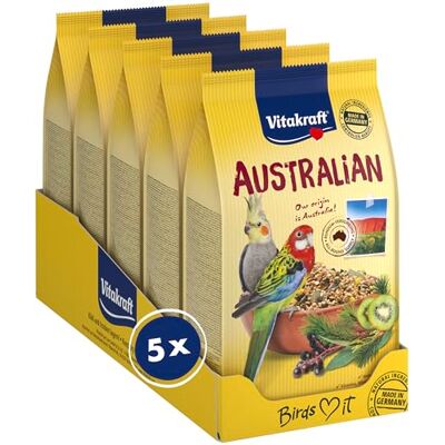 Vitakraft Australian, fågelmat för storsitter, med vitaminer och mineraler, med maggrus för att stödja magfunktionen, utan tillsats av socker (5 x 750 g) Vitakraft Australian, fågelmat för storsitter, med vitaminer och mineraler, med maggrus för att stödja magfunktionen, utan tillsats av socker (5 x 750 g)