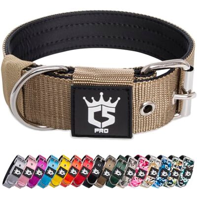 TSPRO Taktiskt Hundhalsband Tjockt Hundhalsband 3,8 cm Brett Starkt Hundhalsband med Metallspänne Justerbar Halsband för Hund passa 48-55 cm Nacke (Khak L) TSPRO Taktiskt Hundhalsband Tjockt Hundhalsband 3,8 cm Brett Starkt Hundhalsband med Metallspänne Justerbar Halsband för Hund passa 48-55 cm Nacke (Khak L)