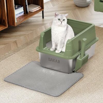 BAKAJI XL Öppen kattsandsbricka med stålbas med anti-sandpåse, skopa för samling, anti-smutsmatta, halkfri bas, kapacitet 25 liter, grön, 50 x 35 x 30 cm BAKAJI XL Öppen kattsandsbricka med stålbas med anti-sandpåse, skopa för samling, anti-smutsmatta, halkfri bas, kapacitet 25 liter, grön, 50 x 35 x 30 cm