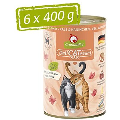 GranataPet Våtfoder Delicatessen kalv och kanin, för katter, kattmat för finsmakare, foder utan spannmål och utan sockertillsatser, 6 x 400 g GranataPet Våtfoder Delicatessen kalv och kanin, för katter, kattmat för finsmakare, foder utan spannmål och utan sockertillsatser, 6 x 400 g