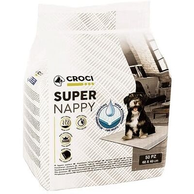 Croci Super Nappy – Hundhygienmattor 60 x 40 cm, 50 stycken – ultraabsorberande, rivbeständiga och luktbeständiga engångskuddar för hundar och katter Croci Super Nappy – Hundhygienmattor 60 x 40 cm, 50 stycken – ultraabsorberande, rivbeständiga och luktbeständiga engångskuddar för hundar och katter