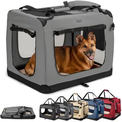 lionto Transportbur vikbar för resa & bil, 82x58x58 cm, stabil bur med bärhandtag & filt för katter & hundar upp till 18 kg, robust tygbur för små & stora husdjur, grå lionto Transportbur vikbar för resa & bil, 82x58x58 cm, stabil bur med bärhandtag & filt för katter & hundar upp till 18 kg, robust tygbur för små & stora husdjur, grå