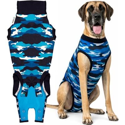 Suitical Recovery Suit Dog, Hund Kropp efter Operation, Kamouflage Blå, XXL Suitical Recovery Suit Dog, Hund Kropp efter Operation, Kamouflage Blå, XXL