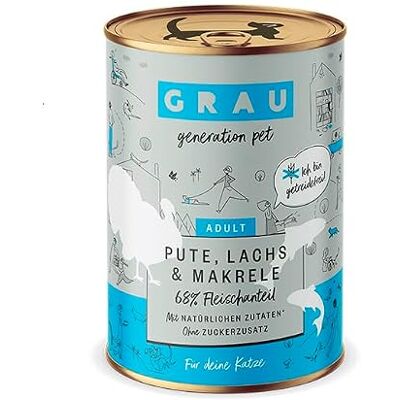 Grau Våtfoder med kalkon, lax och makrill för vuxna katter, spannmålsfritt, originalprodukt, 6-pack (6 x 400 g) Grau Våtfoder med kalkon, lax och makrill för vuxna katter, spannmålsfritt, originalprodukt, 6-pack (6 x 400 g)