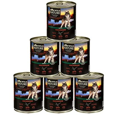 Dehner Wild Nature hundmat hög moor, våtfoder spannmålsfri/sockerfri, för vuxna hundar, anka, 6 x 800 g burk (4,8 kg) Dehner Wild Nature hundmat hög moor, våtfoder spannmålsfri/sockerfri, för vuxna hundar, anka, 6 x 800 g burk (4,8 kg)