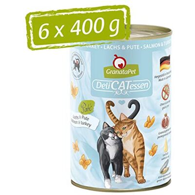 GranataPet Våtfoder Delicatessen lax och kalkon, 6 x 400 g, för katter, kattmat för finsmakare, foder utan spannmål och utan sockertillsatser GranataPet Våtfoder Delicatessen lax och kalkon, 6 x 400 g, för katter, kattmat för finsmakare, foder utan spannmål och utan sockertillsatser